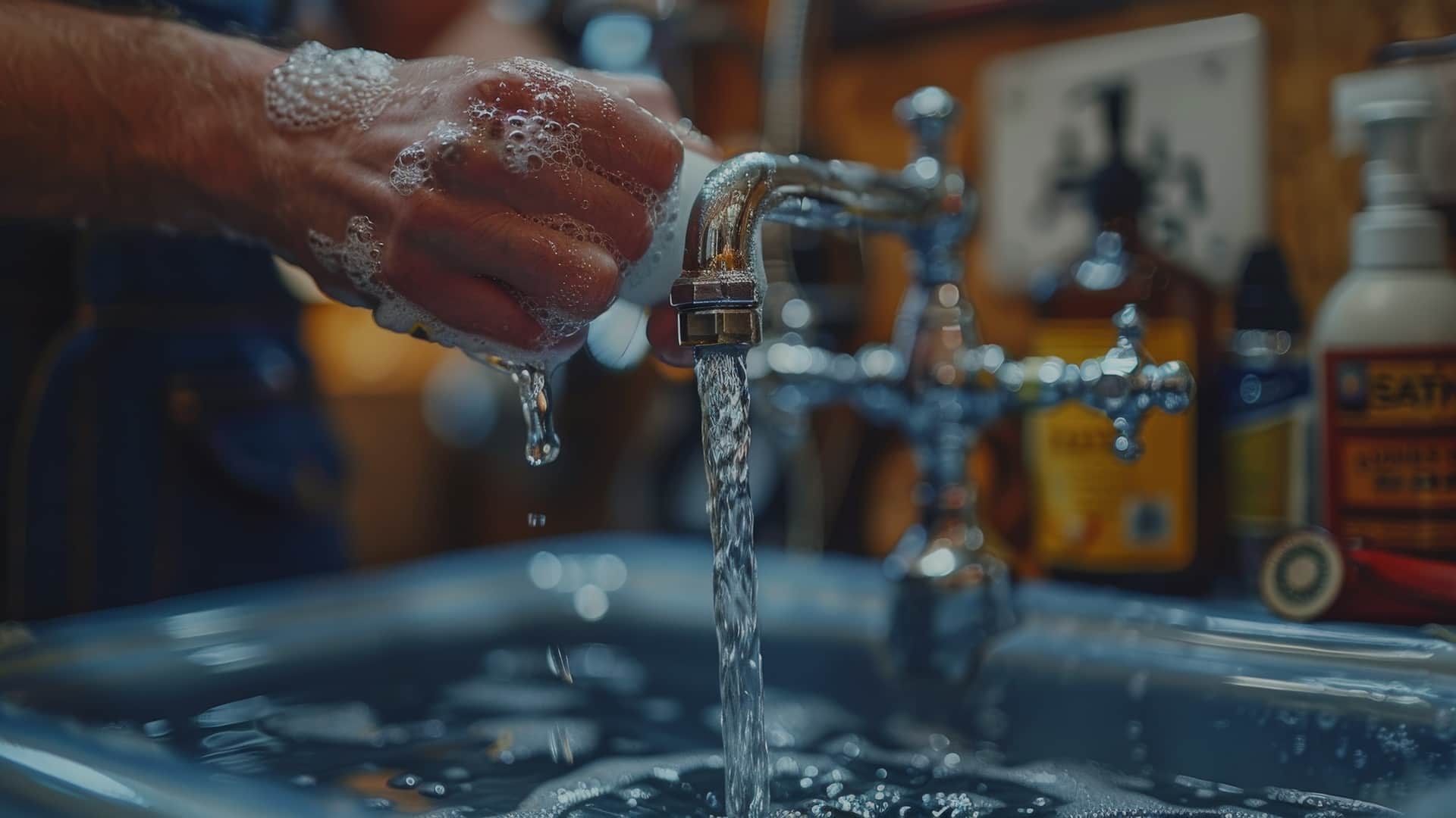 Woda cieknąca z kranu podczas awarii hydraulicznej