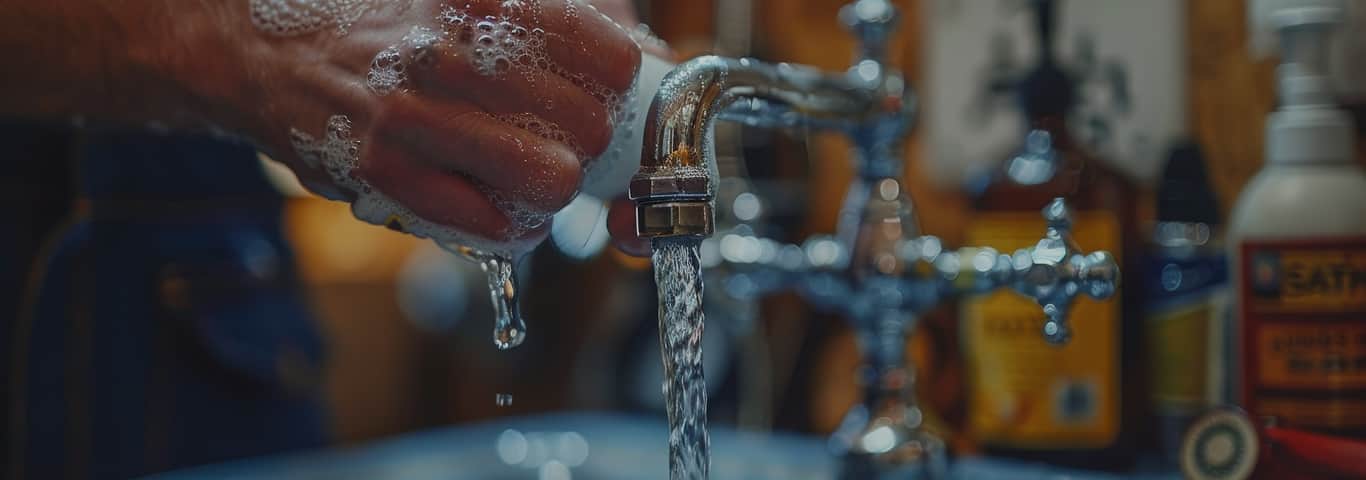 Woda cieknąca z kranu podczas awarii hydraulicznej