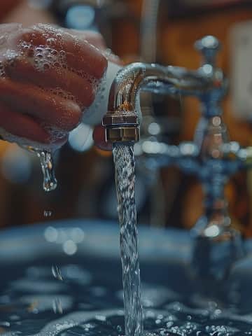 Woda cieknąca z kranu podczas awarii hydraulicznej