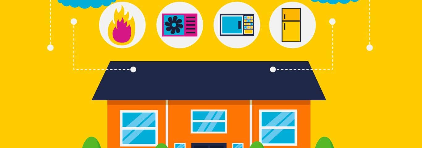 pomarańczowy dom i inteligentne rozwiązania do domu na żółtym tle