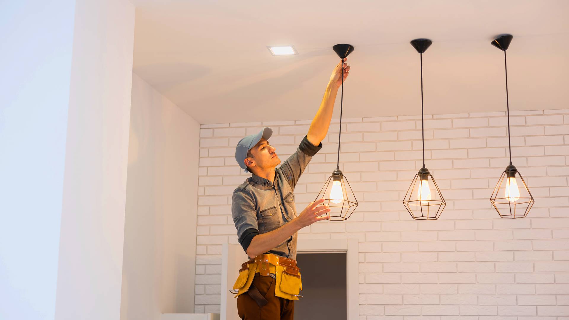 elektryk instaluje lampy elektryczne w kuchni -  w 2022