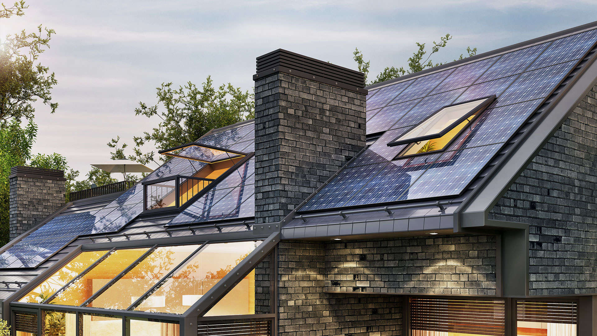 nowoczesny dom z panelami fotowoltaicznymi na dachu -  w 2022