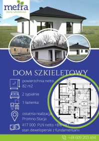 Dom szkieletowy parterowy Promno-Stacja 82 m2 2 sypialnie 1 łazienka
