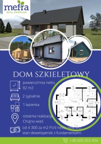 Dom szkieletowy parterowy Chojno-Wieś 82 m2 od 4 300 PLN netto/m2 2 sypialnie 1 łazienka