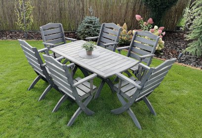 Komplet mebli ogrodowych 6 krzeseł + stół prostokątny typ T
