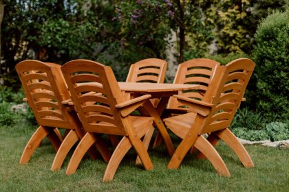 Komplet mebli ogrodowych 6 krzeseł + stół owalny typ X lamel nr 4