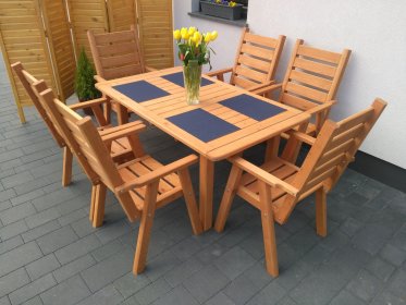 Zestaw mebli ogrodowych nieskładanych 6 krzeseł + stół prostokątny typ L