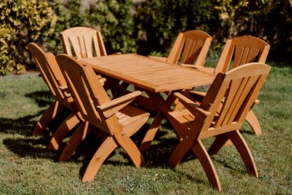 Komplet mebli ogrodowych 6 krzeseł + stół prostokątny typ X lamel nr 7