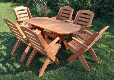 Komplet mebli ogrodowych 6 krzeseł + stół owalny typ X lamel nr 1