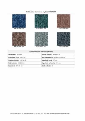 Factory - płytki dywanowe cena netto w zł/m2.