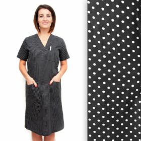 Sukienka medyczna damska - czarna w białe grochy - 100% bawełna