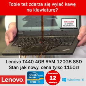 Pancerny Laptop Lenovo T440 i5 4GB 120GB SSD stan jak nowy GW 12mcy Windows 10 FV23%