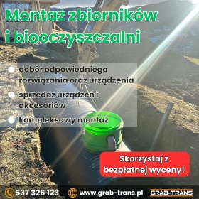 Montaż biooczyszczalni i zbiorników na deszcówkę.