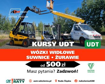 Kursy operatorów UDT - Wózek widłowy - Ładowarka - HDS - Żuraw i wiele więcej