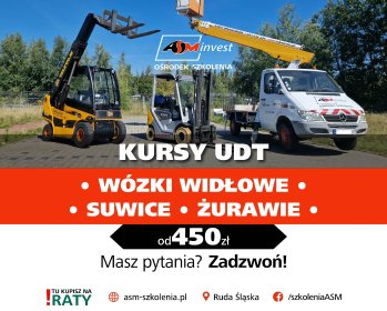 Kursy operatorów UDT - Wózek widłowy - Ładowarka - HDS - Żuraw i wiele więcej