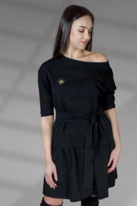 Bawełniana sukienka z falbaną - czarna