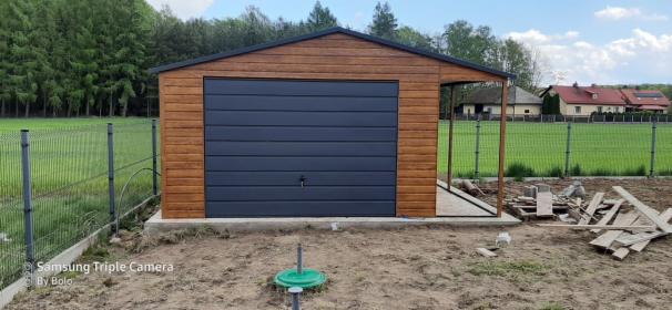 Garaż blaszany drewnopodobny, konstrukcja stalowe, 4x5 z wiatą, oferta