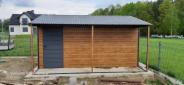 Garaż blaszany drewnopodobny, konstrukcja stalowe, 4x5 z wiatą, 2