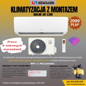 Klimatyzacja Sinclair SKY 2 3.2kW z montażem. Klimatyzacja Sinclair SKY 2 3.2kW z montażem.