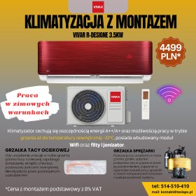Klimatyzacja VIVAX R-Designe 3.5kW z montażem. Klimatyzacja VIVAX R-Designe 3.5kW z montażem.