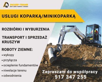 Usługi koparką/minikoparką - wykopy, przyłącza, niwelacje.