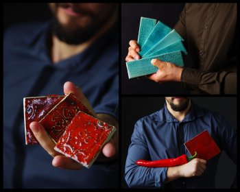 Płytki ceramiczne ścienne, ręcznie robione- gładkie lub ornamentowane