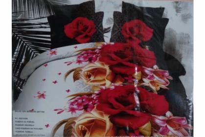 Pościel 3D 160x200 3 części "Czerwone i złote róże"