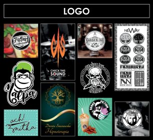 Projekty logotypów, wizualizacje na produktach