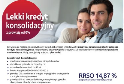 Atrakcyjna oferta Lekkiego kredytu konsolidacyjnego.  0% prowizji z ubezpieczeniem
