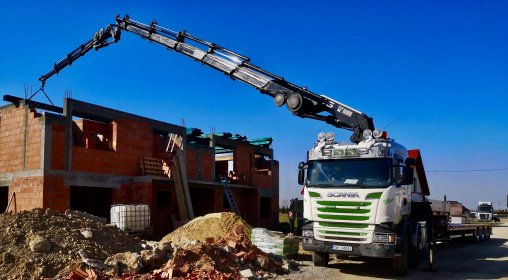 Dźwig, żuraw 25m, transport platforma niskopodłogowa 25t