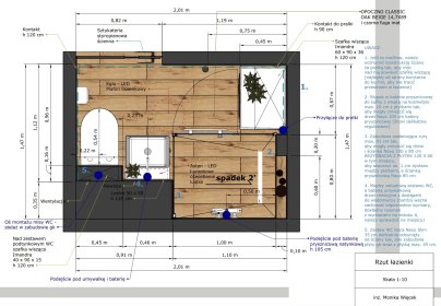 Projektowanie wnętrza łazienki wraz z planszami dla ekipy remontowej
