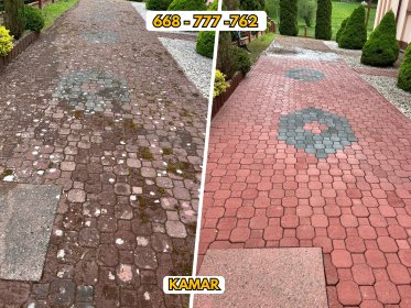 Mycie kostki brukowej gorąca wodą