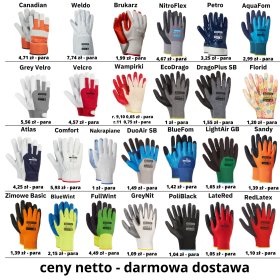 rękawice robocze wampirki, lateksowe, nitrylowe, dragon, brukarskie, skórzane