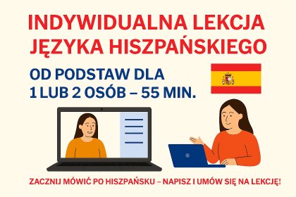 Indywidualna lekcja języka hiszpańskiego od podstaw dla 1 lub 2 osób - 55 min Online