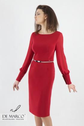 Rubinowa sukienka z długim rękawem szyfonowym, Szycie na miarę De Marco