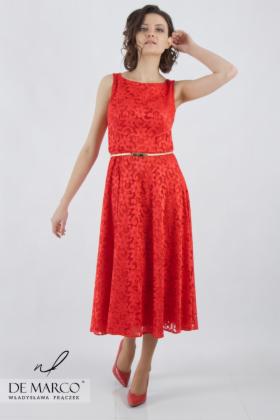 Koronkowa sukienka wizytowa w kolorze czerwonym, Szycie na miarę De Marco