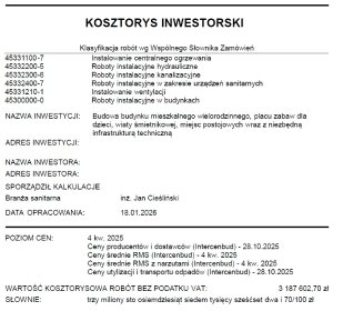 Kosztorysy inwestorskie branży sanitarnej