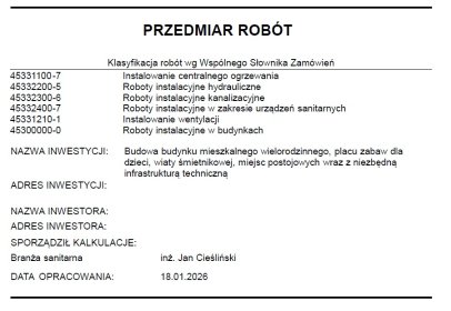 Przedmiary robót branży sanitarnej