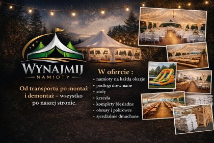 Wynajem namiotów, podłóg, stołów, krzeseł itp.
