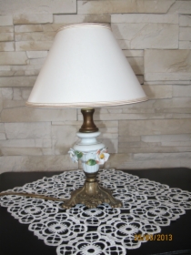 Lampka nocna porcelanowa, klosz materiał - Piękna polecam