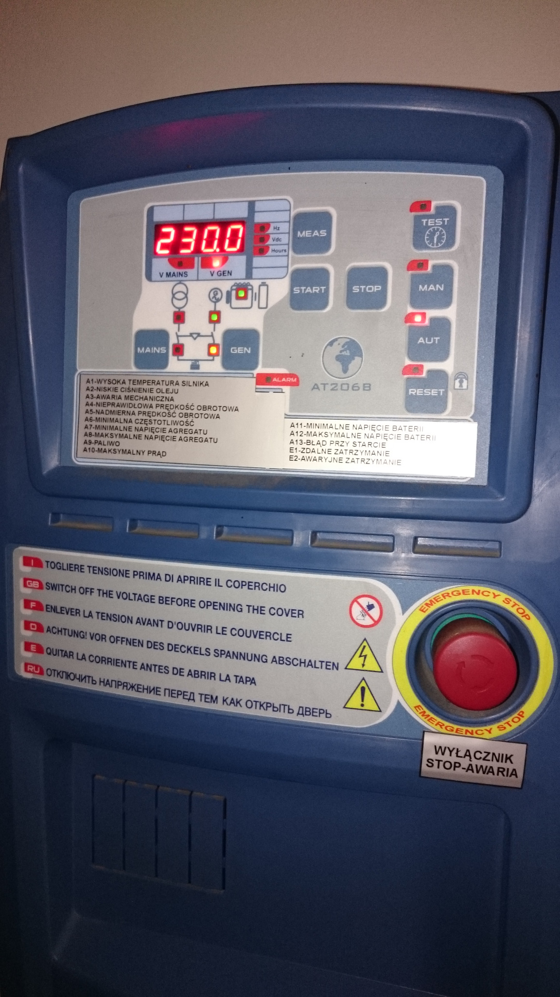 Instalacja automatyki załączania agregatu prądotwórczego