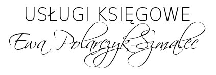Eleganckie logo z napisem 'Usługi Księgowe' i imieniem i nazwiskiem 'Ewa Polarczyk-Szmalec' wykonane ozdobną czcionką na białym tle.