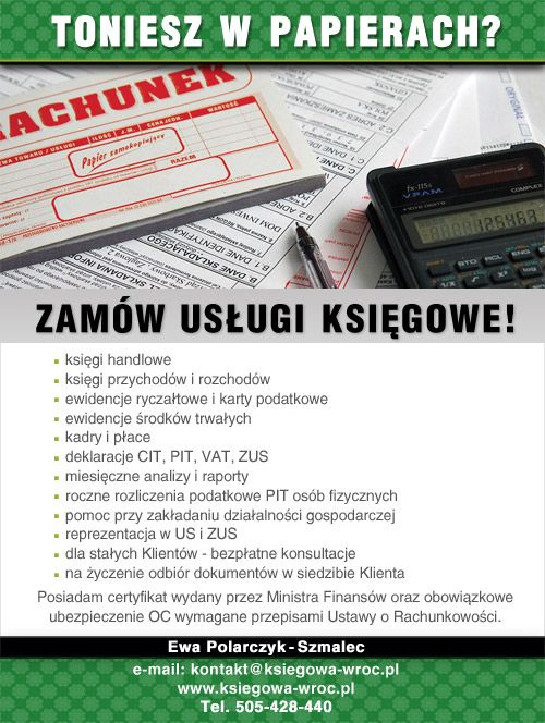 Usługi księgowe Biuro Rachunkowe Wrocław KPiR Ryczałt ZUS PIT