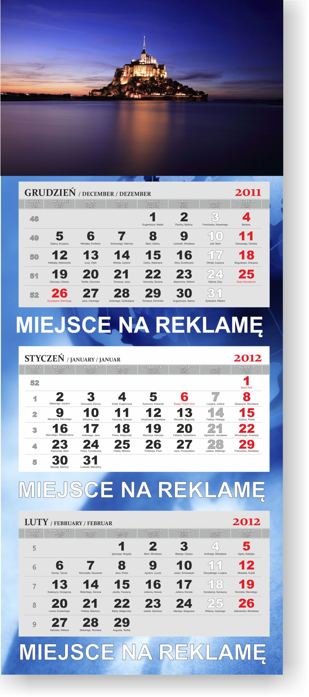 Firmowe kalendarze trójdzielne