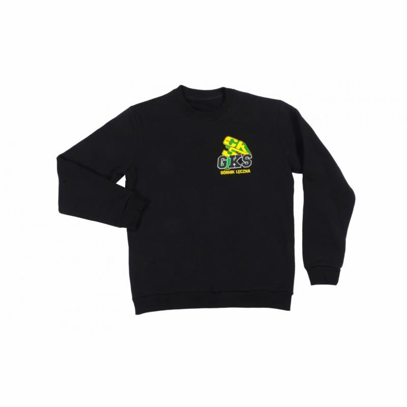 Czarna bluza dresowa z nadrukiem logo klubu sportowego GKS Górnik Łęczna na piersi, leżąca na białym tle.