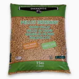 Worek 15 kg pelletu drzewnego firmy Dankros z napisem '100% Wood Premium Quality' i '100% Eco'.