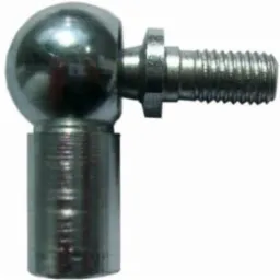 Metalowy przegub kulowy DIN 71802 z gwintem, widoczny na białym tle, charakteryzujący się wysokim połyskiem i precyzyjnym wykonaniem.