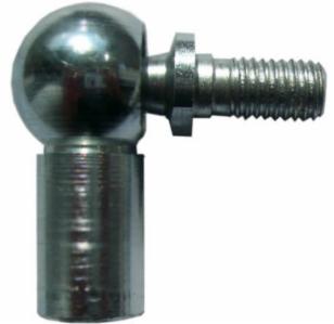 Metalowy przegub kulowy DIN 71802 z gwintem, widoczny na białym tle, charakteryzujący się wysokim połyskiem i precyzyjnym wykonaniem.