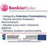 Grafika z nagłówkiem BankierBroker.pl prezentująca listę usług: inteligentny kalendarz przedsiębiorcy, słownik terminów finansowo-ekonomicznych, aktualne kursy walut i notowania giełdowe, wirtualny...