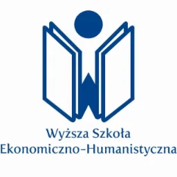 Niebieskie logo Wyższej Szkoły Ekonomiczno-Humanistycznej przedstawiające otwartą książkę z sylwetką postaci w środku i okrągłą głową.